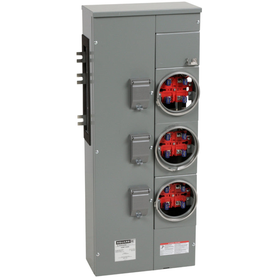 Branch unit, EZ Meter-Pak, 225A, 3 sockets, 120/240VAC, no bypass, ringed, 800A Al busbar