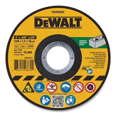 Cutting Wheel, Type 1, 4 in dia x 0.045 in Thick x 5/8 in Arbor, Aluminum Oxide, Concrete Cutting