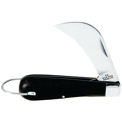 Electrician's Pocket Knife, 2 5/8", High Carbon Blade, Woodgrain Plastic, Black