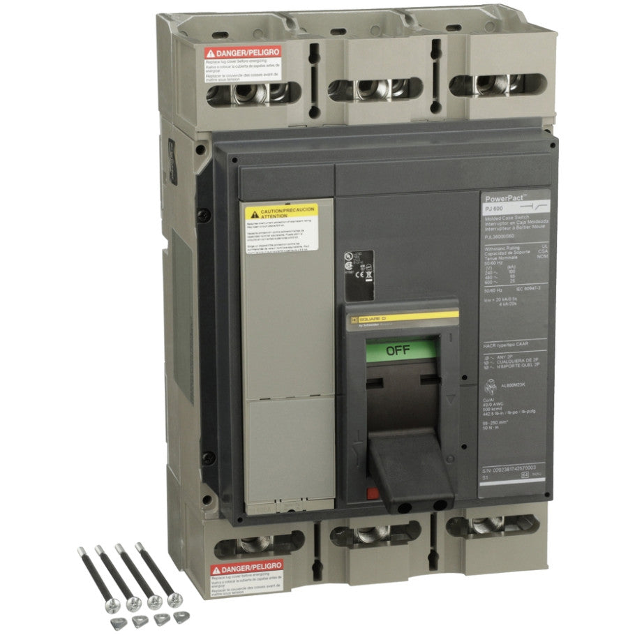 Automatic Switch, Powerpact P, 600A, 3 Pole, 600Vac, 25kA, Lugs, Magnetic
