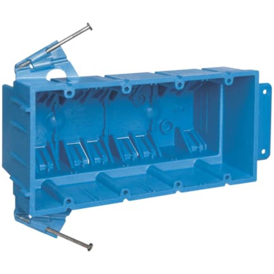 SuperBlue PVC Boxes, New Work, 4-Gang, Nails/Molded Bracket
