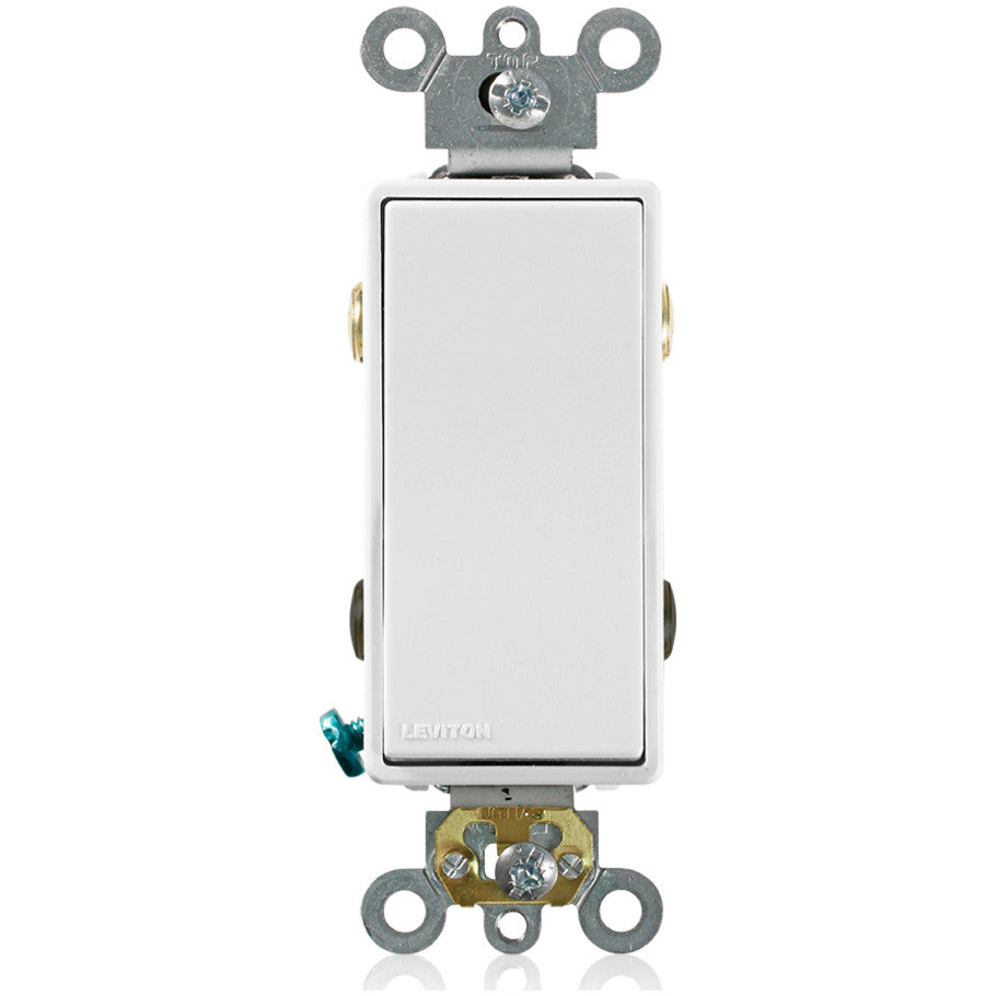 Commercial Spec Grade Decora Plus Rocker AC Quiet Switch, 4-Way, 20A, 120/277V, Self-Grounding, Back and Side Wired, White