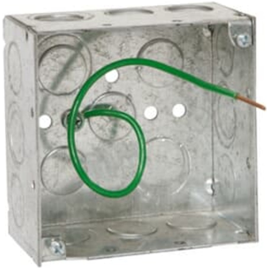 4 in. Square Deep Welded Box With 1/2 in. And 3/4 in. KO's With 10 1/2 in. Pigtail