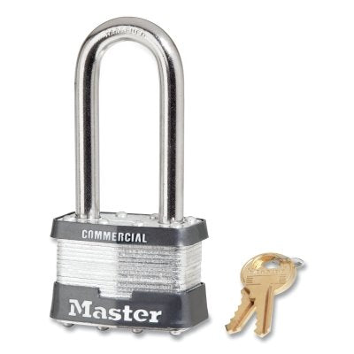 No. 5 Laminated Steel Padlock, 3/8 in dia x 15/16 in W x 2-1/2 in H Shackle, Silver/Gray, Keyed Alike, Keyed 2126
