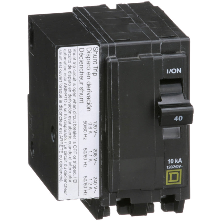 QO Miniature Circuit Breaker, Plug-In, Shunt Trip, 10kA, 120/240 Vac, 2-Pole, 40A