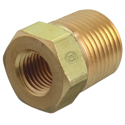 Pipe Thread Bushing, 3000 psi, Brass, 1/4 in NPT Female, 1/2 in NPT Male, All Gas Types