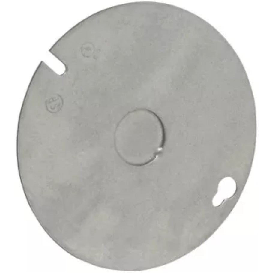 4 in. Octagon Box Cover, Steel, Flat, (1) 1/2 in. KO, Round Shape
