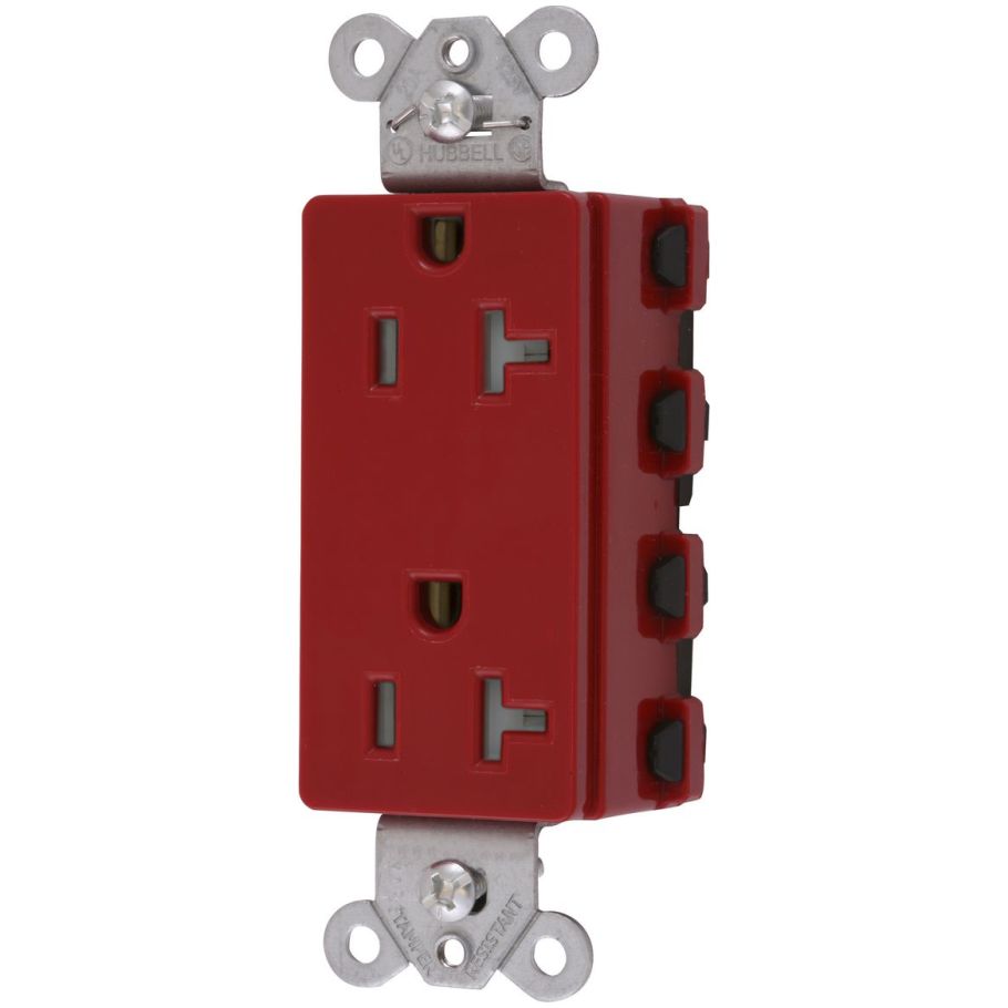 Hospital Grade Series, Tamper-Resistant Receptacle, Nylon, 2-Pole, 125V, 12 AWG, Red, 3.28 L x 1.64 W x 1.1 in. H
