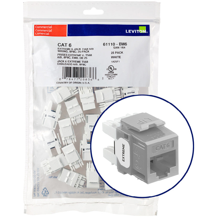 eXtreme Cat 6 QuickPort Connector Quickpack, Gray, 25 Pack