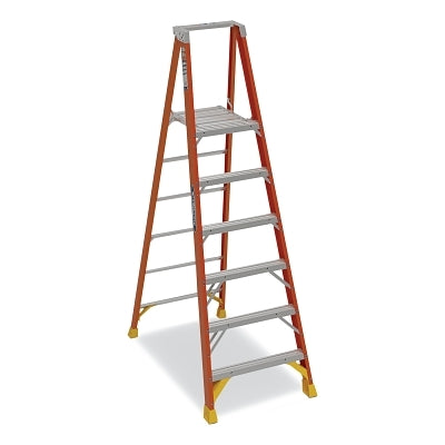Platform Ladder, P6206, Type IA, 6 ft L, 30.36 in W, 12 ft Reach, 300 lb Load Capacity, Fiberglass, Orange