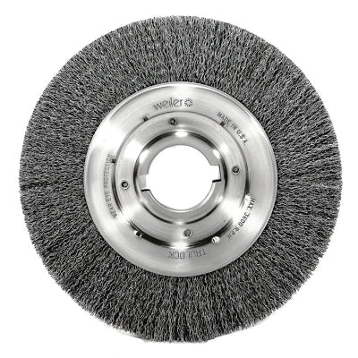 Medium-Face Crimped Wire Wheel, 10 in dia x 1-1/8 in W Face, 0.0118 in Stainless Steel Wire, 3600 RPM