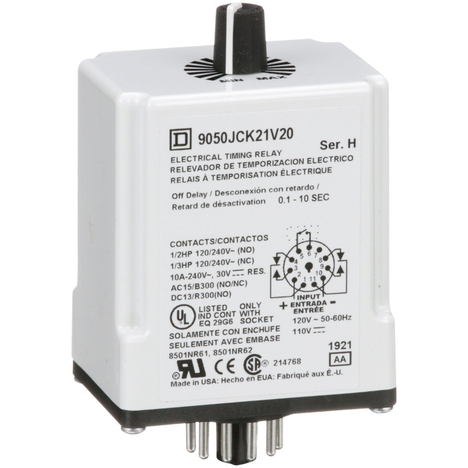 Plug-In 120V Variable Time Off-Delay Relay with 0.1-10 Second Timing Range