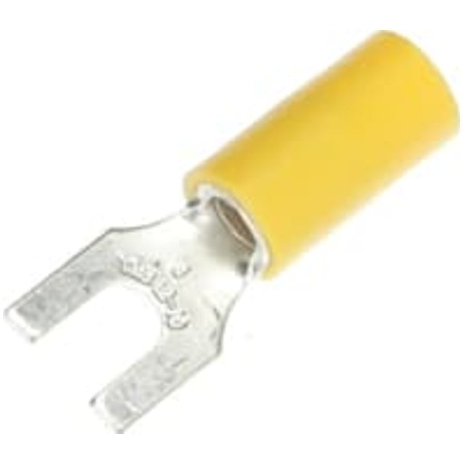 Sta-Kon Vinyl-Insulated Fork Terminals, 12-10 AWG,  8, Yellow