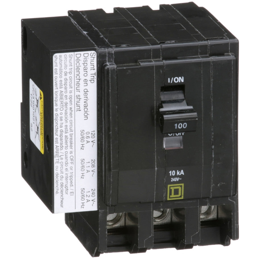 QO Miniature Circuit Breaker, Plug-In, Shunt Trip, 10kA, 240 Vac, 3-Pole, 100A