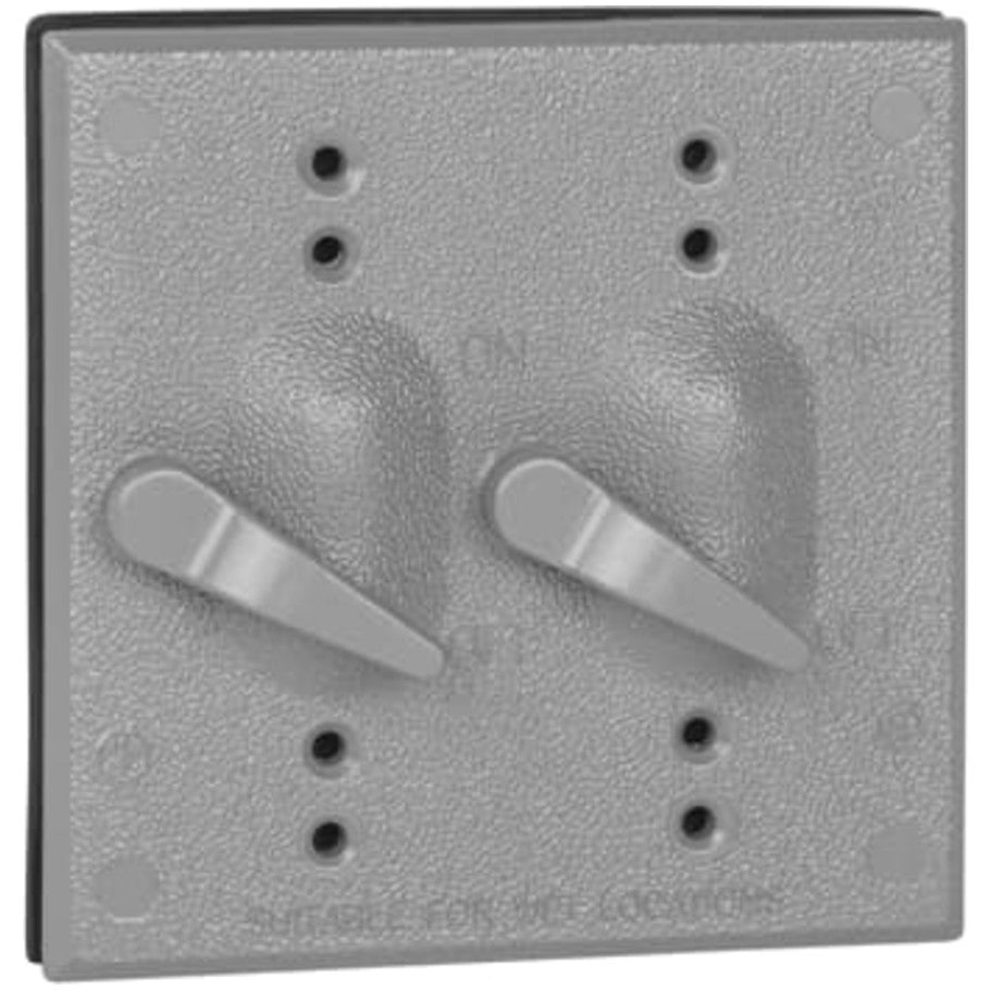 Red-Dot Weatherproof Cover, Die-Cast Aluminum, Lift Lid, Silver, 2-Gang, (2) Switches
