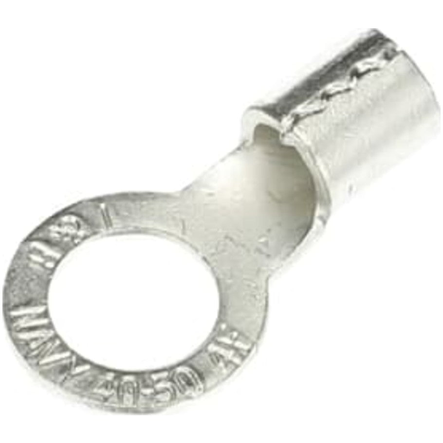 Non-Insulated Large Brazed Seam Ring Terminal, Length 1.52 Inches, Width .82 Inches, Bolt Hole 1/2 Inch, Wire Range  4 AWG