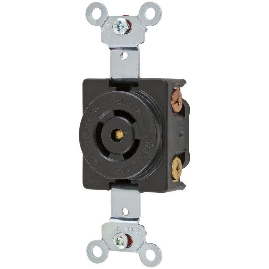 Twist-Lock Single Receptacle, 10A 250V, 15A 125V, 3P3W, Non-NEMA, Phenolic, Black