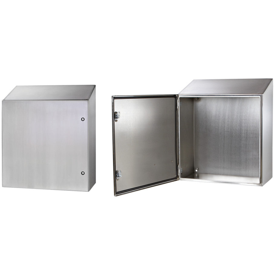 CONCEPT 4X Wall Mount Sloped-Top Enclosure, 304 Stainless Steel, Quarter-Turn Latch, Single Solid Door, 16 H x 12 W x 8 in. D
