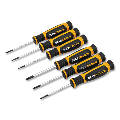 Dual Material Combination Phillips/Slotted Screwdriver Set, 1.5 mm, #00 to 2.5 mm, #1 Size Range, 6-Pc Mini without Tray