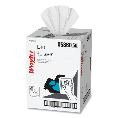 WypAll L40 Professional Towel, White, 19.5 in W x 42 in L, 200/Box, 1-Ply