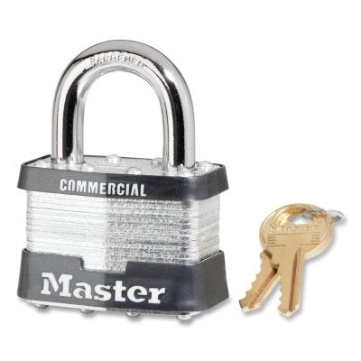 No. 5 Laminated Steel Padlock, 3/8 in dia x 15/16 in W x 1 in H Shackle, Silver/Gray, Keyed Alike, Keyed A121