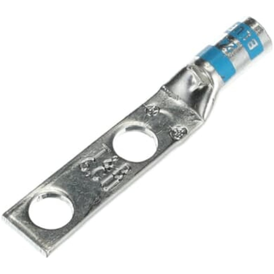 Copper Two-Hole Lug, Standard Barrel, Peep Hole, Tongue Length 1.31 Inches, Wire Size  6 AWG, Die Color Code Blue, Die Code 24