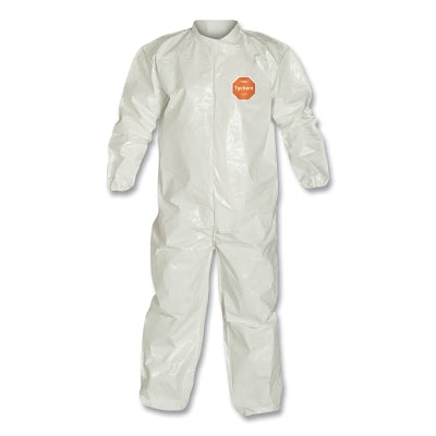 Tychem 4000 Coverall, Bound Seams, Collar, Elastic Wrist and Ankles, Zipper Front, Storm Flap, White, 3X-Large