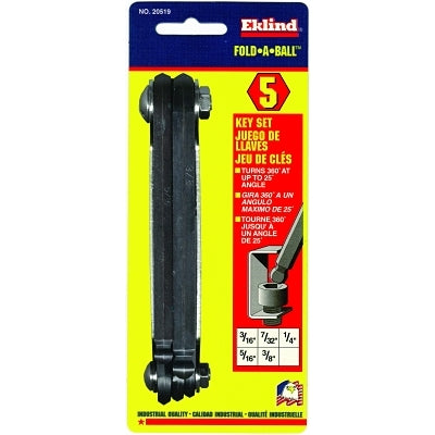 Inch Fold-Up Hex Key Sets, 5 per fold-up, Ball Hex Tip, Inch