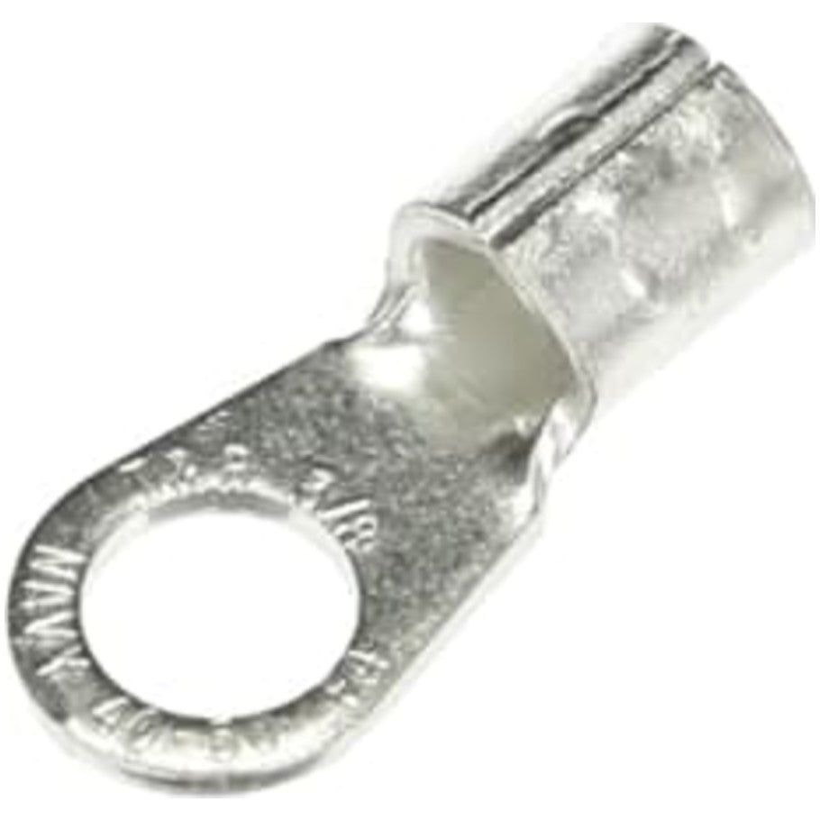 Non-Insulated Large Brazed Seam Ring Terminal, Length 1.35 Inches, Width .60 Inches, Wire Range  4 AWG, Copper