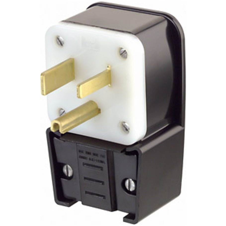 Black Nylon 50A 250V 2P3W NEMA 6-50P Single Straight Blade Angled Plug