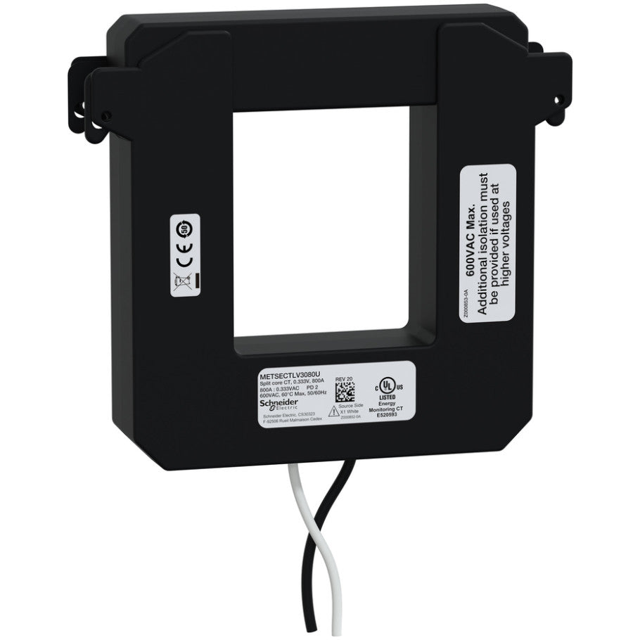 split core current transformer, PowerLogic UL2808 CT, 800A, 0.333V output, 8ft lead