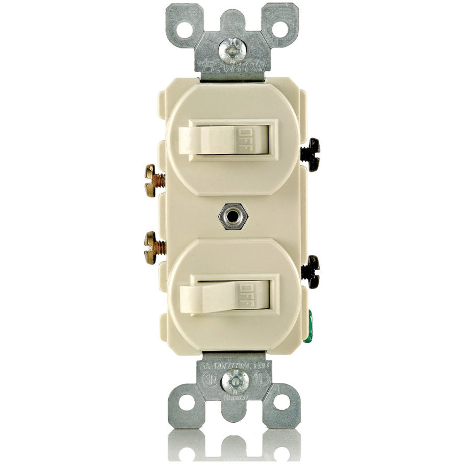 Duplex Style Single Pole/Single Pole AC Combination Switch With Ground Screw, Thermoplastic, 15A, 120/277V, Ivory
