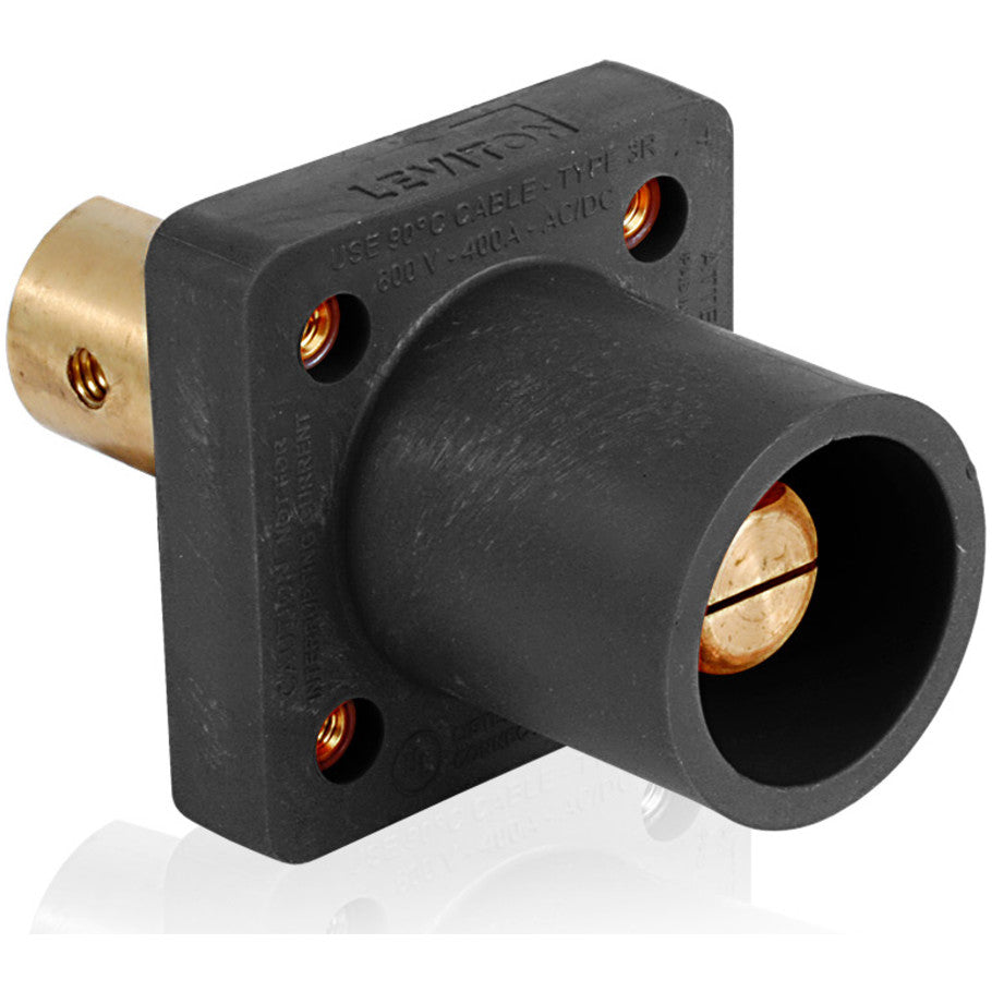 Male Receptacle, 90-Degree,  2 - 4/0 AWG, Half Round w/ Tapped Hole, Black