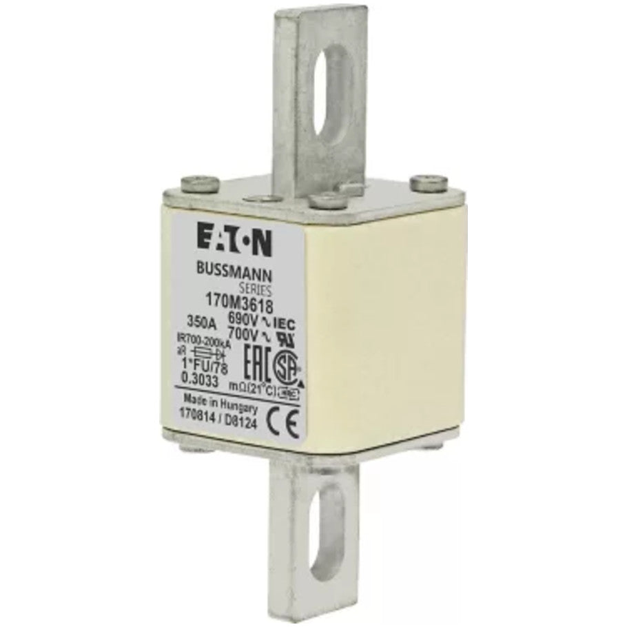 170M Type FU, High Speed Square Body Fuse, 350A, 690V ac, Stud Mount, 1.969 L x 2.323 H x 1.772 in. W