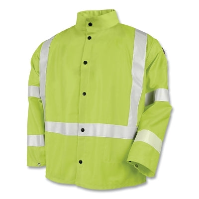 JF1012 FR Safety Welding Jacket with 2 in Reflective Tape, Large, 9 oz FR Cotton, Safety Lime