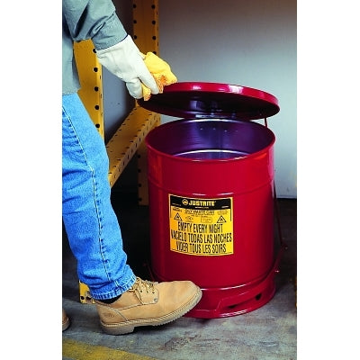 Red Oily Waste Cans, Hand Operated Cover, 6 gal, Red