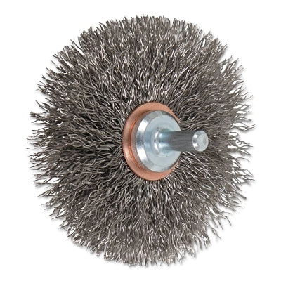Mounted Crimped Wheel Brushes, Stainless Steel, 20,000 rpm, 3 in x 0.014 in