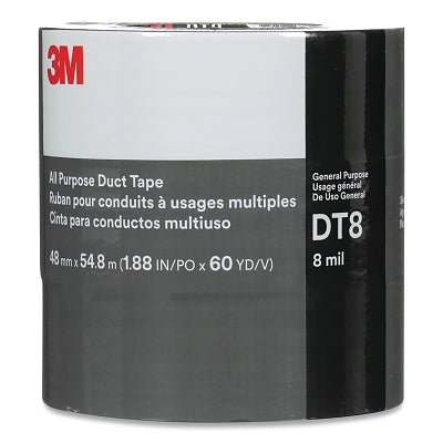 3M 638060-53586 DT8 All Purpose Duct Tape, 1.88 in x 60 yd x 8 mil, Silver, 3 Roll Pack