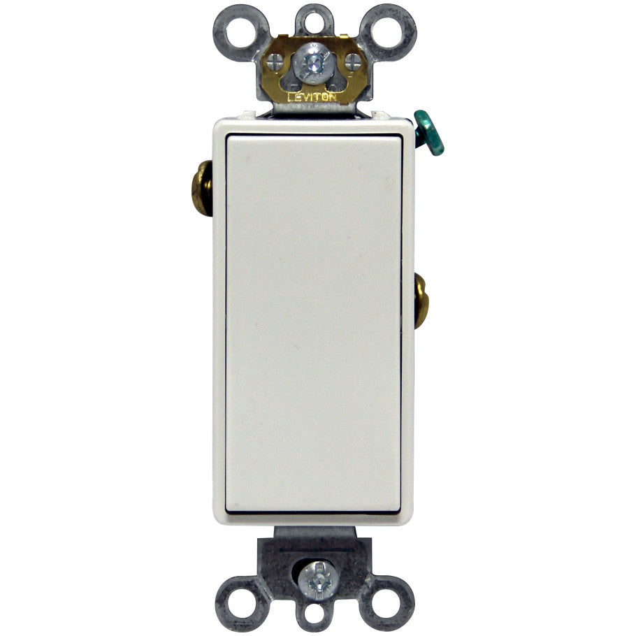 Commercial Spec Grade Decora Plus Rocker AC Quiet Switch, 1-Pole, 15A, 120/277V, Self-Grounding, Back and Side Wired, White
