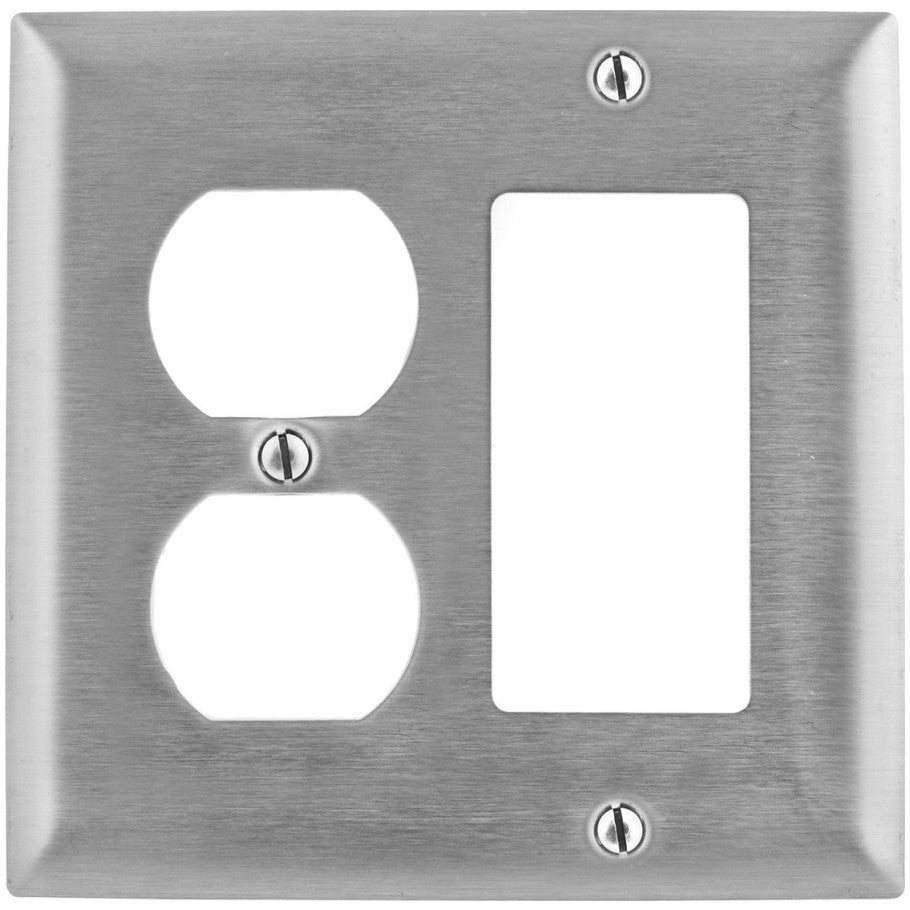 2 Gang Combination Duplex and Decorator/GFCI Device Stainless Steel Wall Plate