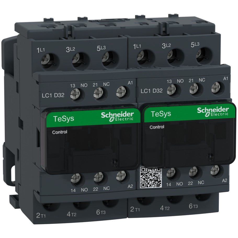 TeSys Deca IEC Contactor, 32 A, 3 P, 20 HP at 480 VAC, reversing, 120 VAC 50/60 Hz coil