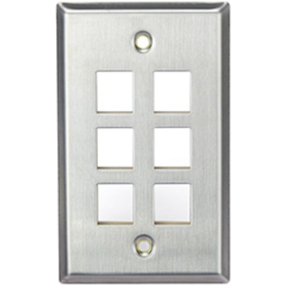 QuickPort Wallplate, Stainless Steel, Single-Gang, 6 Port