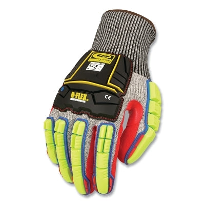 Cut-Resistant Impact Gloves, Size 10, Red/Gray/Black/Blue/Hi-vis Lime