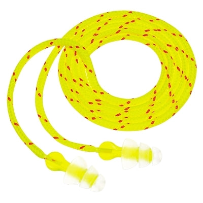 3M P3001 Tri-Flange Earplugs, Elastomeric Polymer, Clear, Cloth Cord