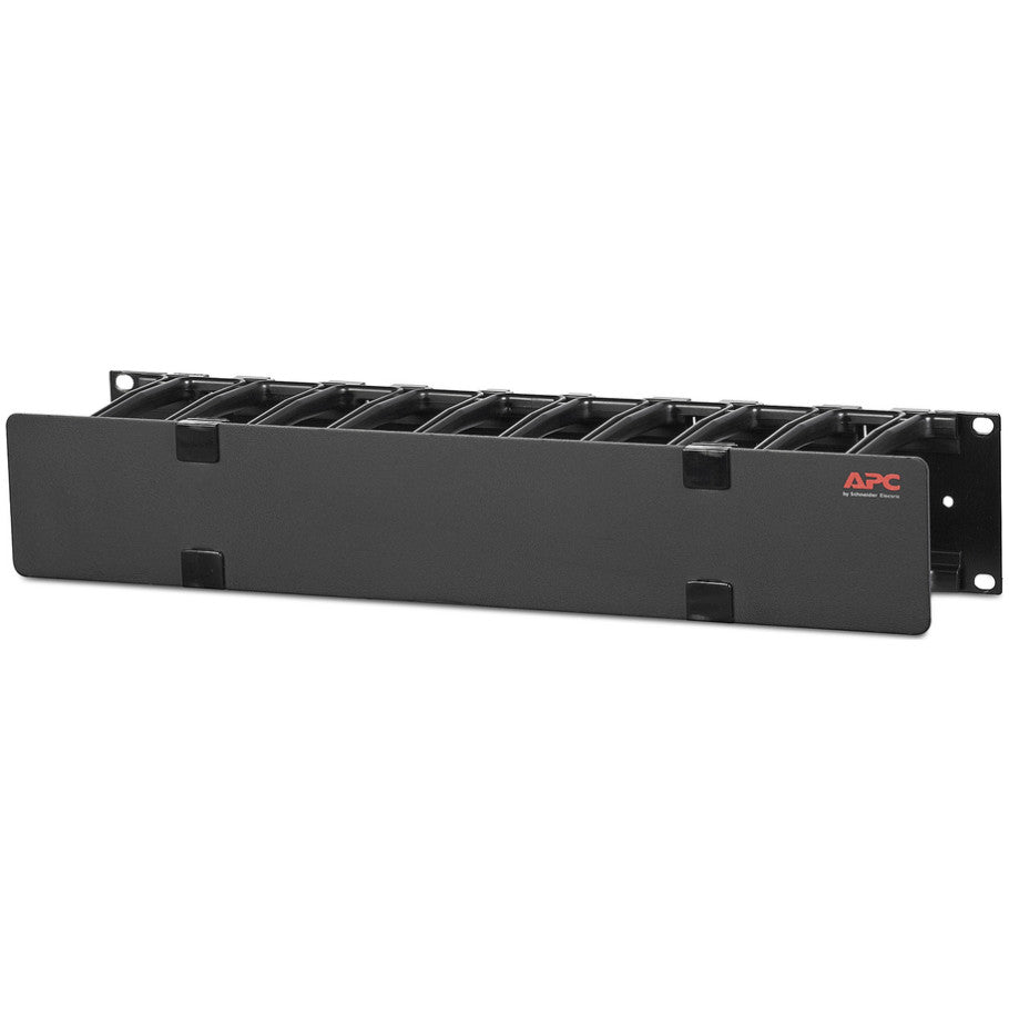 NetShelter Cable Manager with Cover, Horizontal, Single-Sided, Black, 2U, 3.46 H x 19.02 W x 4.33 in. D