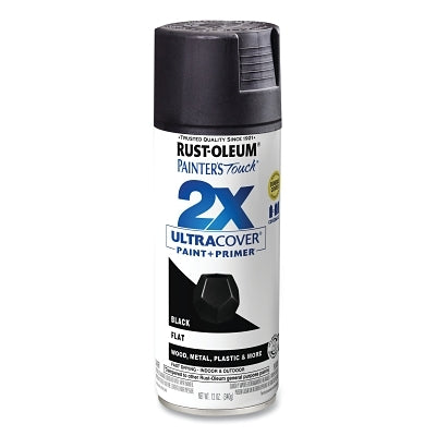 Painter's Touch Ultra Cover 2x Spray, 12 oz, Flat Black, Gloss Finish
