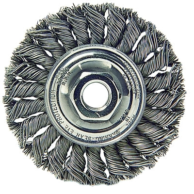 Standard Twist Knot Wire Wheel, 6 in dia x 1/2 in W Face, 0.023 in Steel Wire, 9000 RPM