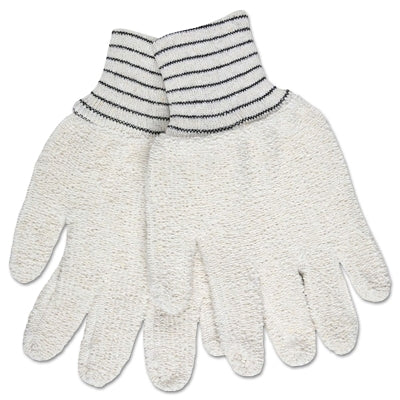Terrycloth Reversible Work Gloves, Small, Natural, Striped Knit-Wrist Cuff, 18 oz Cotton/Polyester