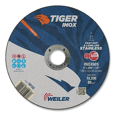 Tiger Inox Thin Cutting Wheel, 6 in Dia, .045 in Thick, 7/8 in Arbor