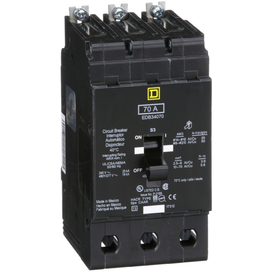 Mini circuit breaker, E-Frame, 70A, 3 pole, 480Y/277VAC, 25kA max, bolt on  TAA